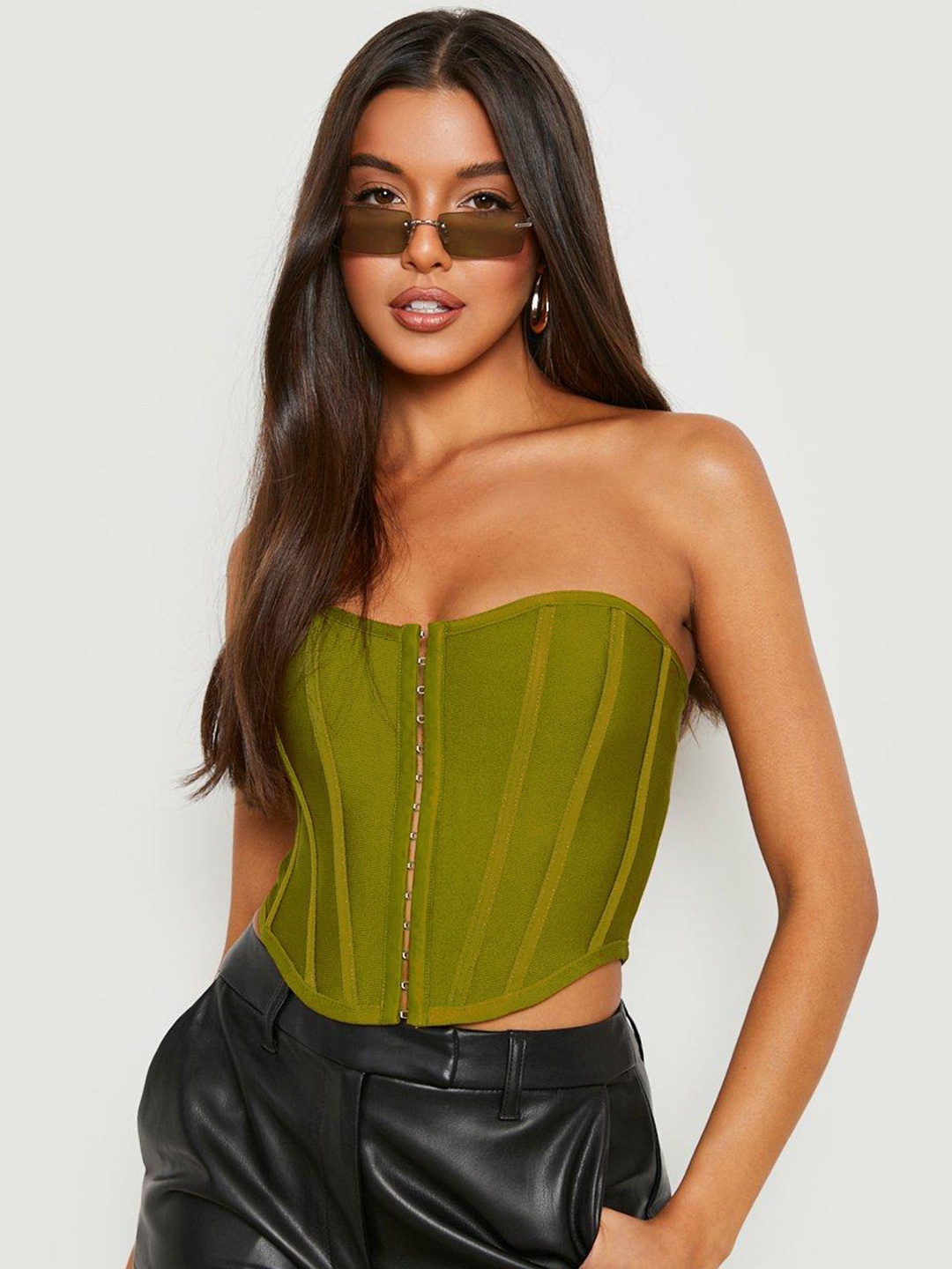

Boohoo Corset Style Crop Top, Olive