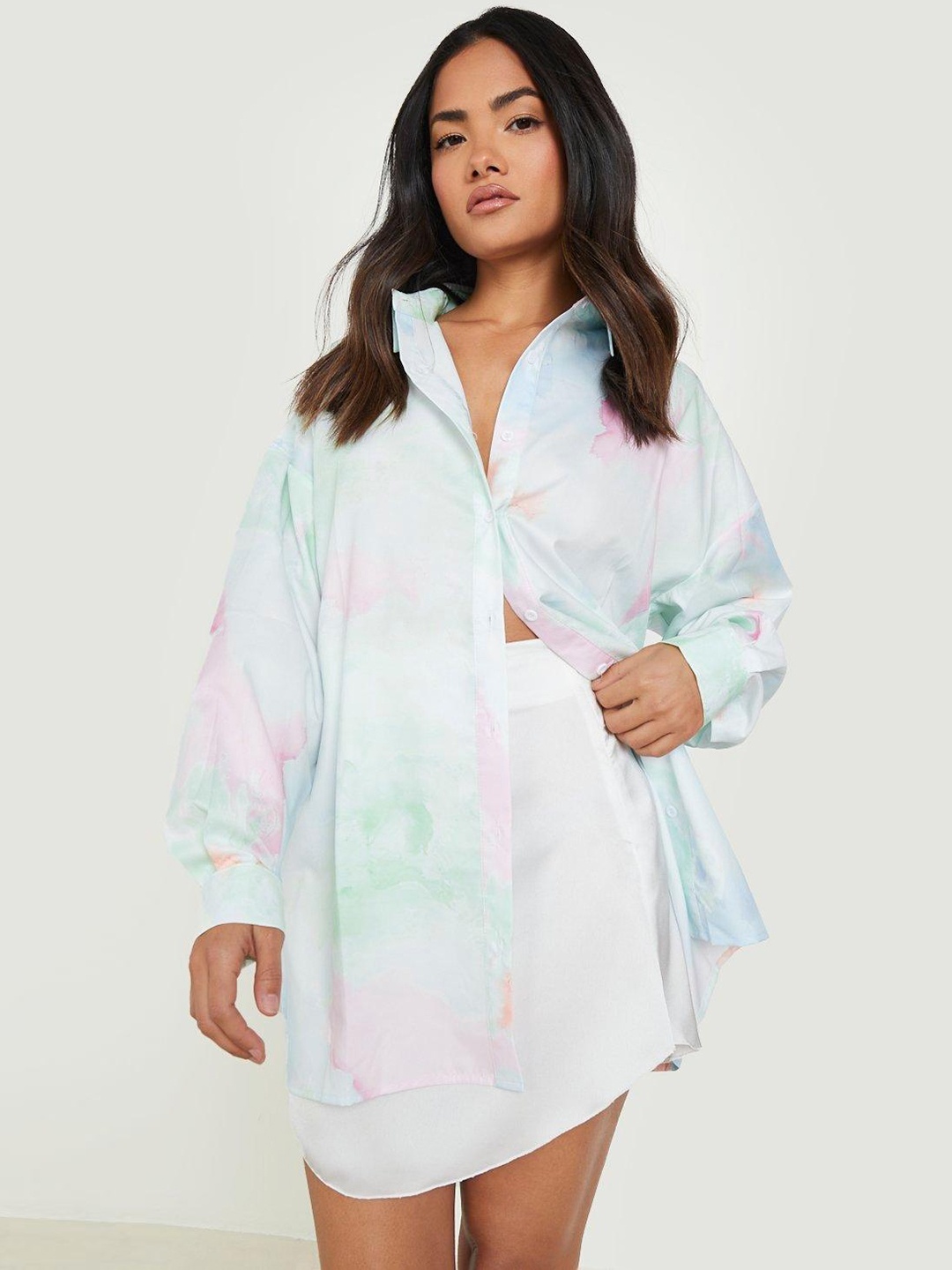 

Boohoo Tie & Dye Oversized Shirt, Blue