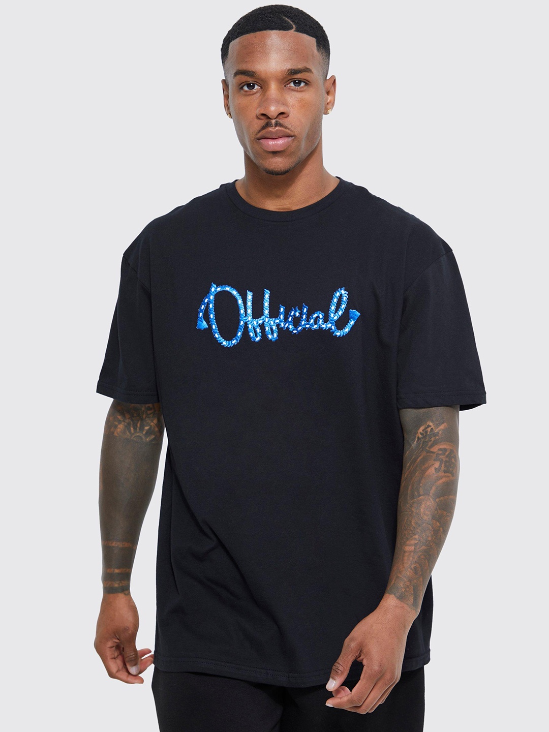 

boohooMAN Typography Printed Oversized Pure Cotton T-shirt, Black