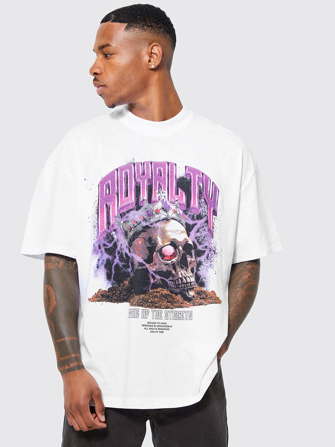 

boohooMAN Graphic Printed Pure Cotton Oversized T-shirt, White