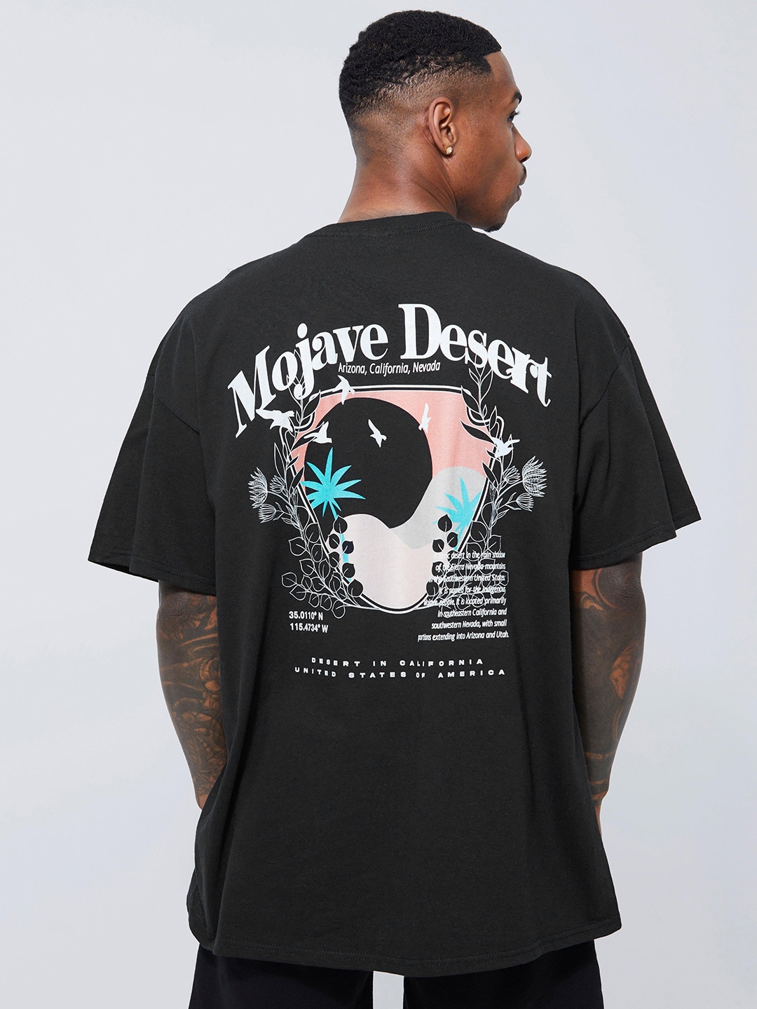 boohooMAN Graphic Printed Pure Cotton Oversized T-shirt, Black