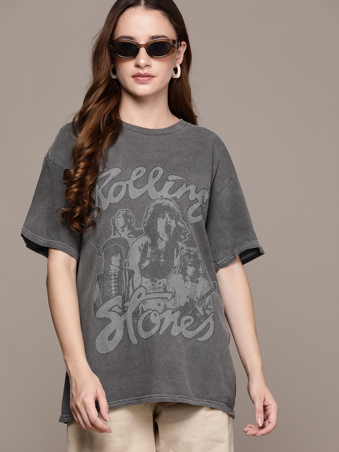 

WAREHOUSE The Rolling Stones Printed Pure Cotton T-shirt, Charcoal