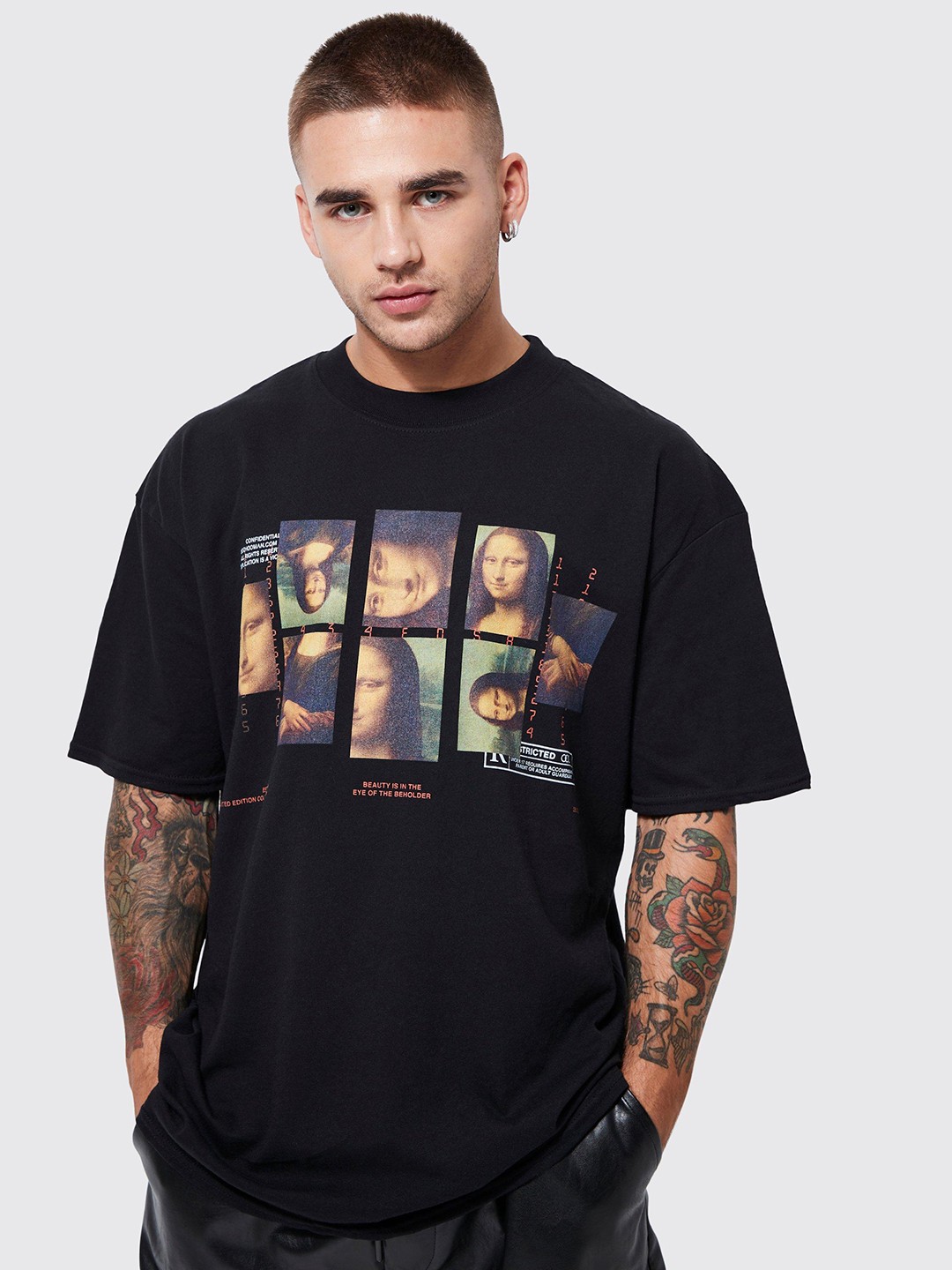 

boohooMAN Graphic Printed Pure Cotton Oversized T-shirt, Black