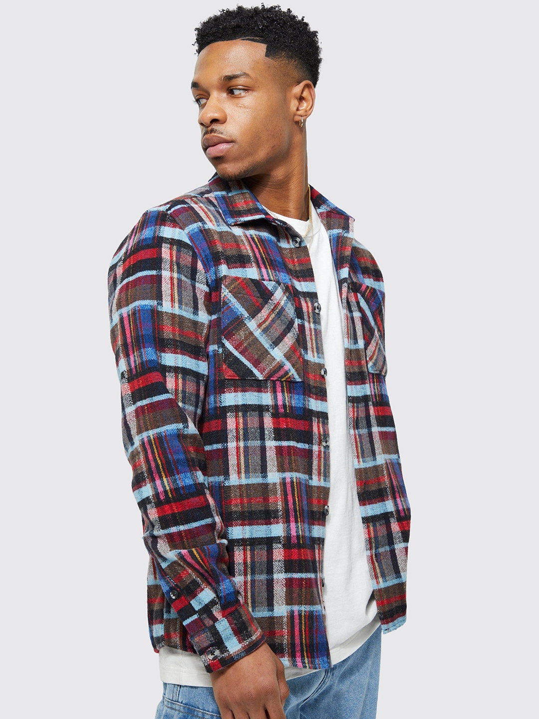 

boohooMAN Checked Casual Shirt, Navy blue