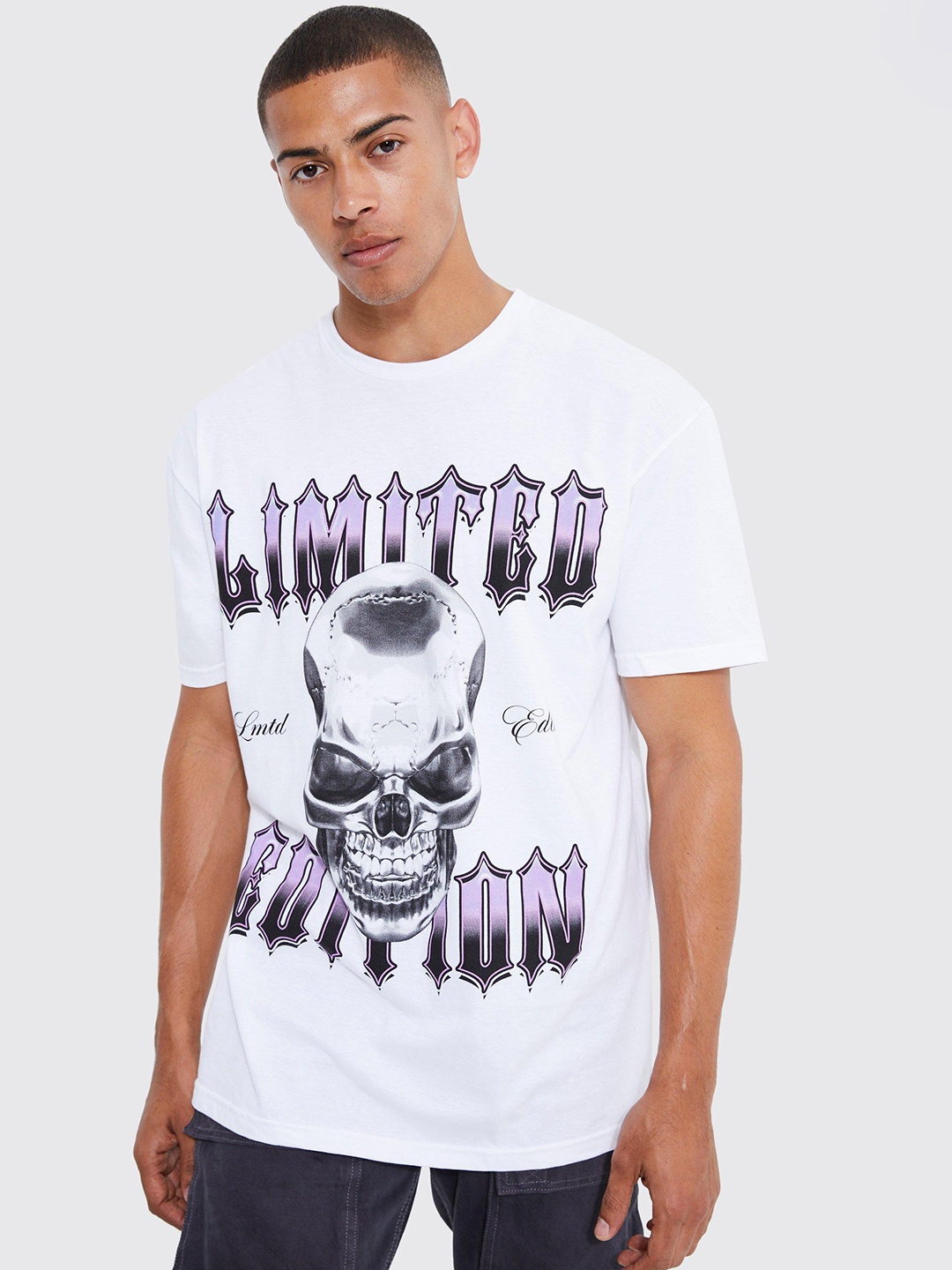 

boohooMAN Typography Printed Pure Cotton Oversized T-shirt, White
