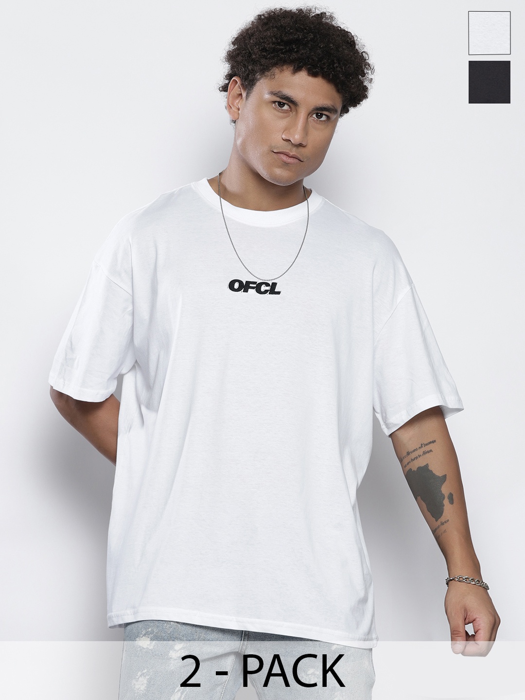 

boohooMAN Pack of 2 Drop-Shoulder Sleeves Pure Cotton T-shirts, White