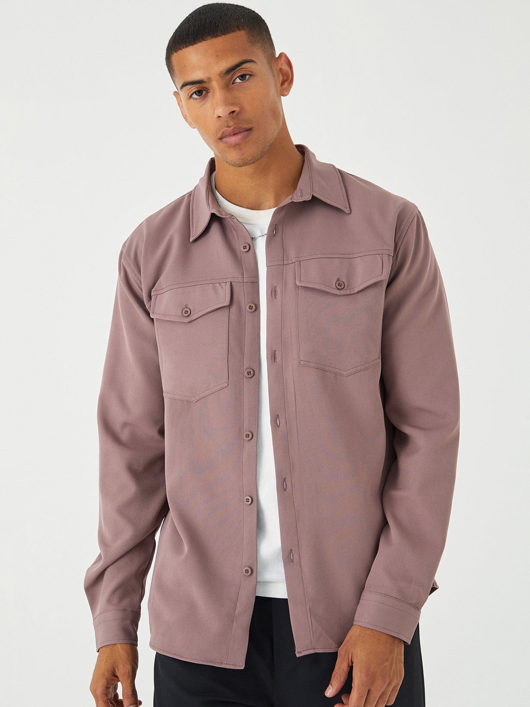 

boohooMAN Smart Utility Casual Shirt, Mauve