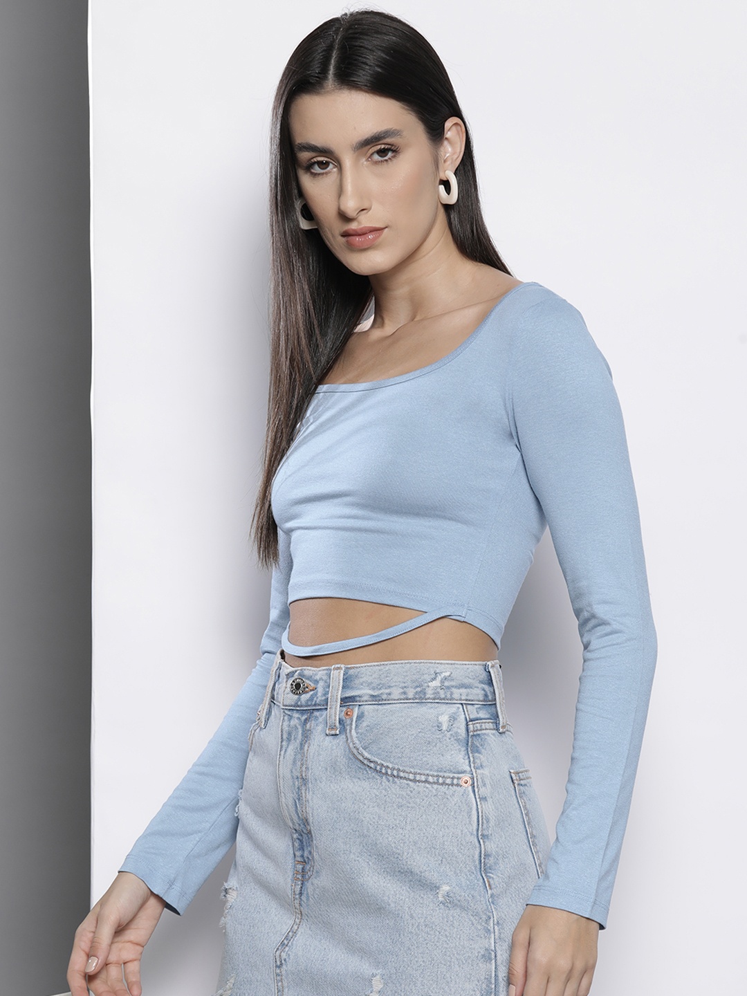 

Boohoo Square Neck Crop Top, Blue
