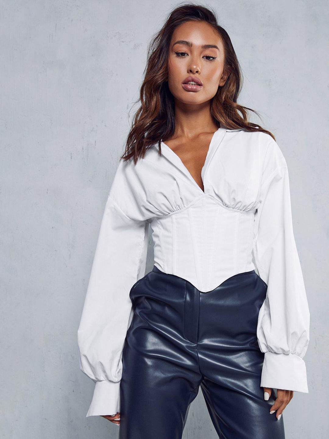 

MISSPAP Corset Style Crop Top, White
