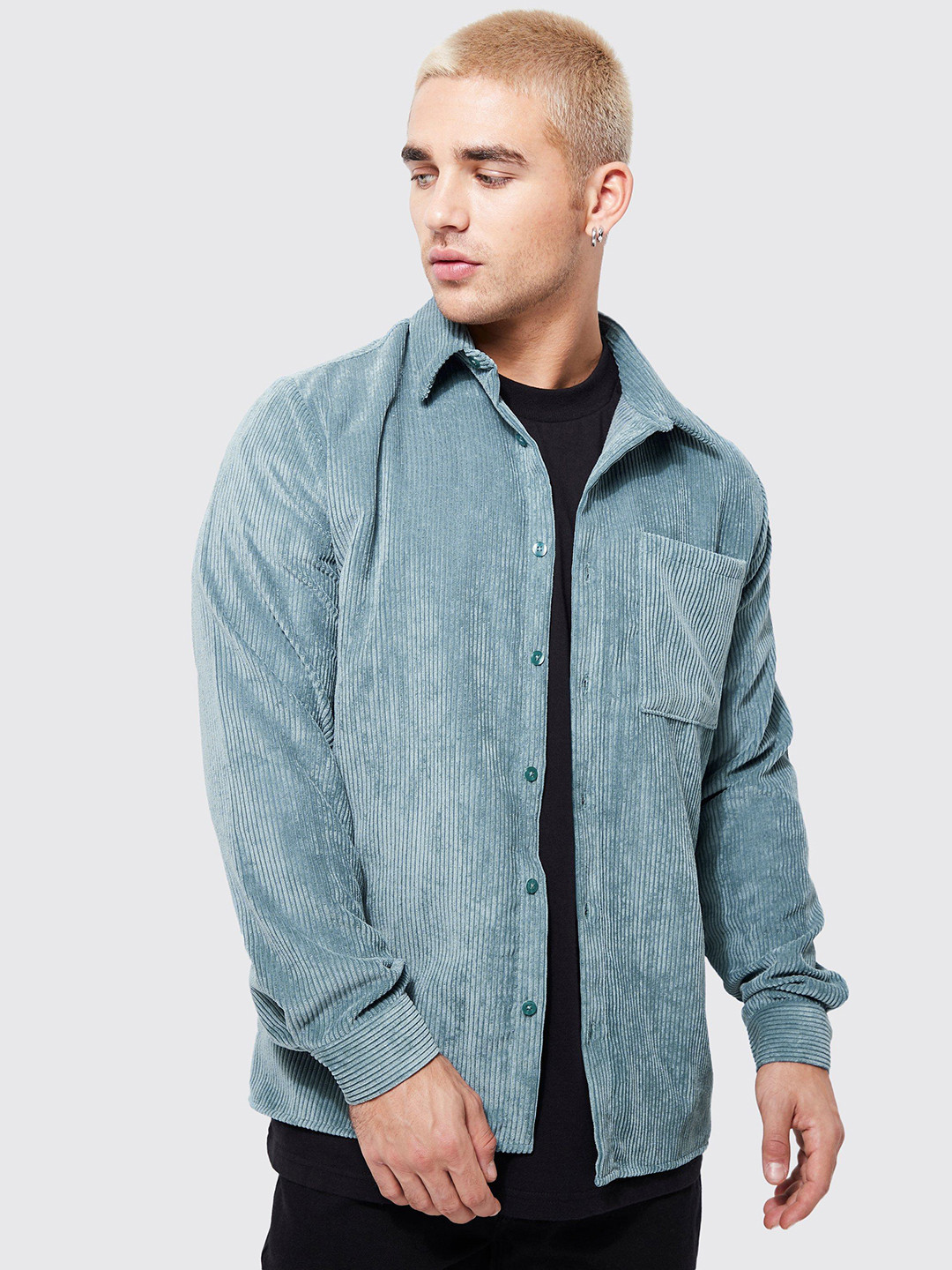 

boohooMAN Corduroy Shacket, Blue