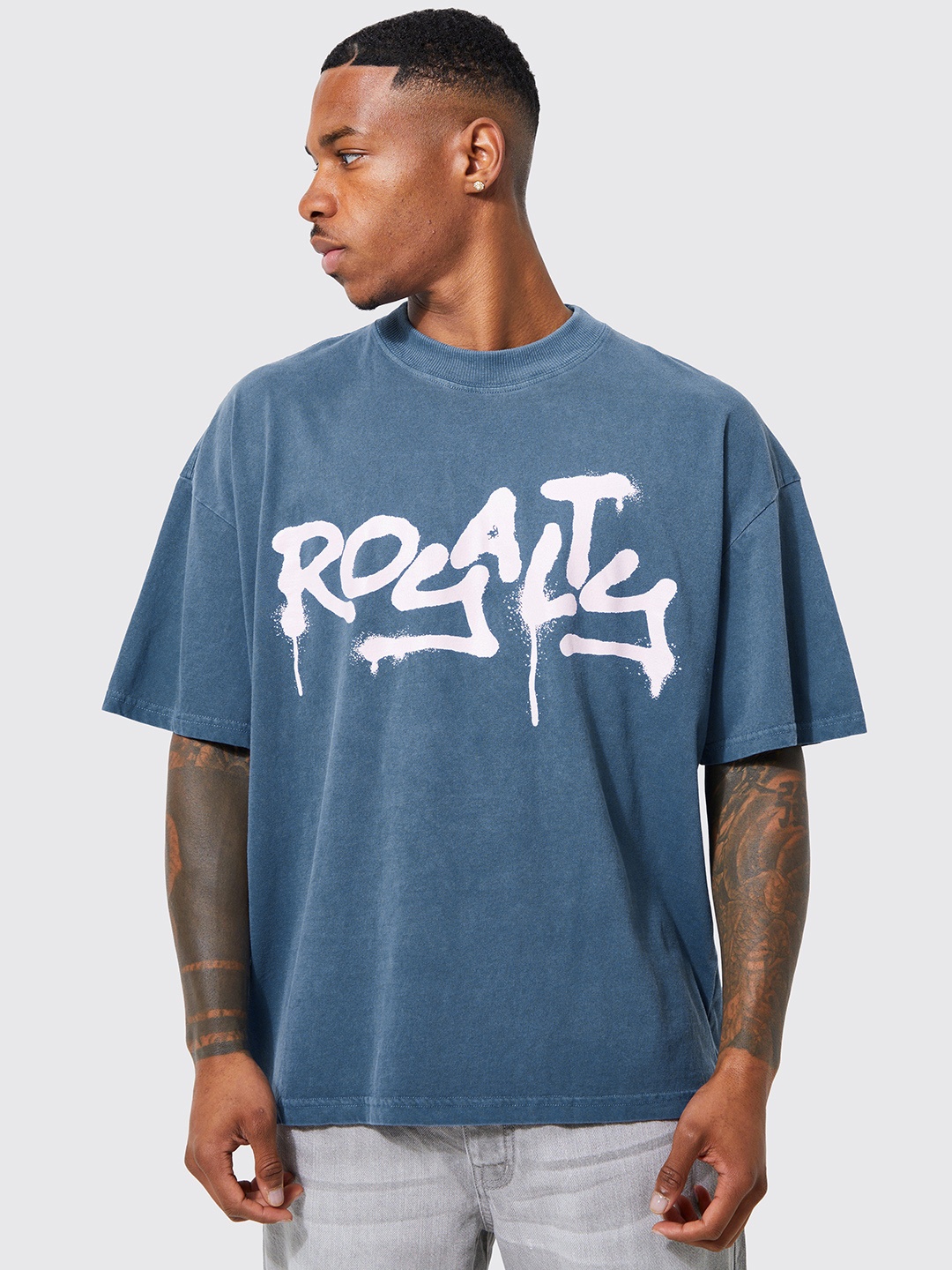 

boohooMAN Oversized Pure Cotton Overdyed T-shirt, Blue
