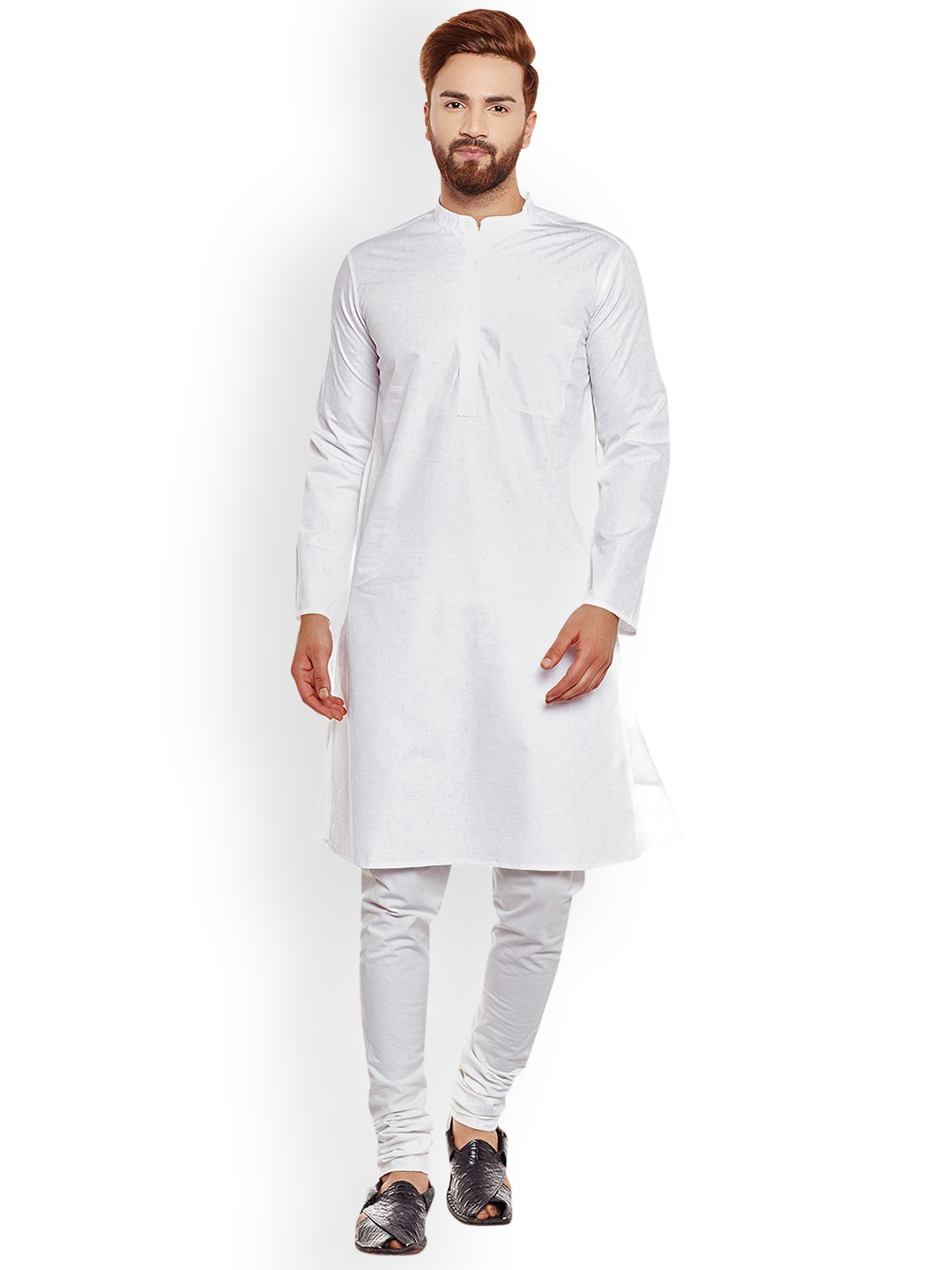 

even Men White Dobby A-Line Kurta