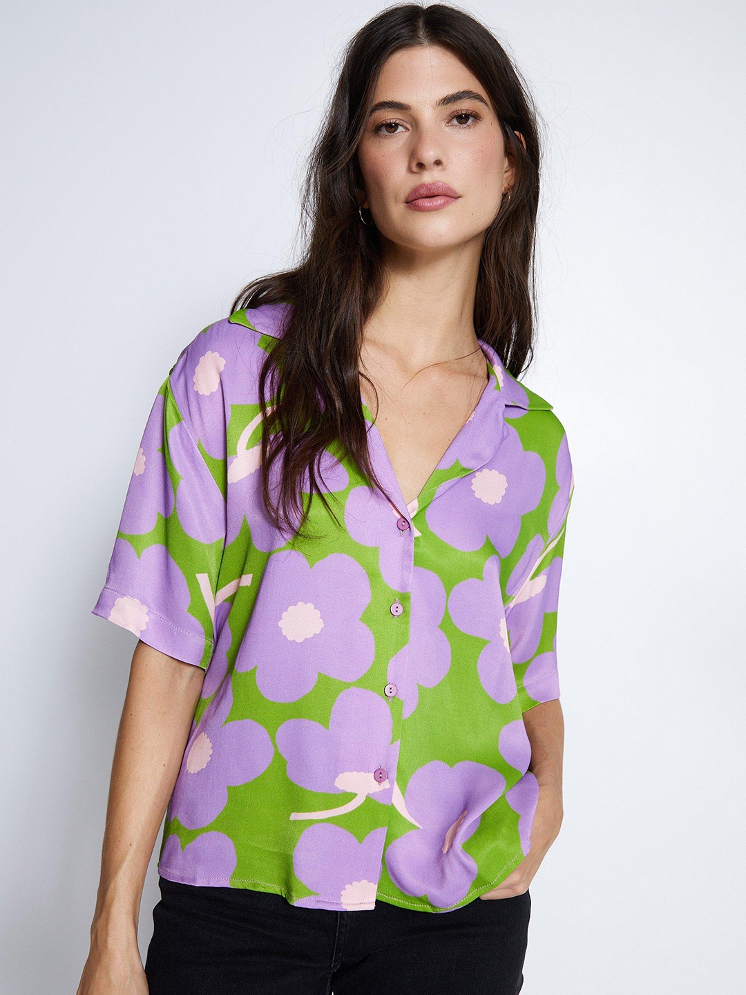 

WAREHOUSE Women Floral Opaque Printed Casual Shirt, Lavender