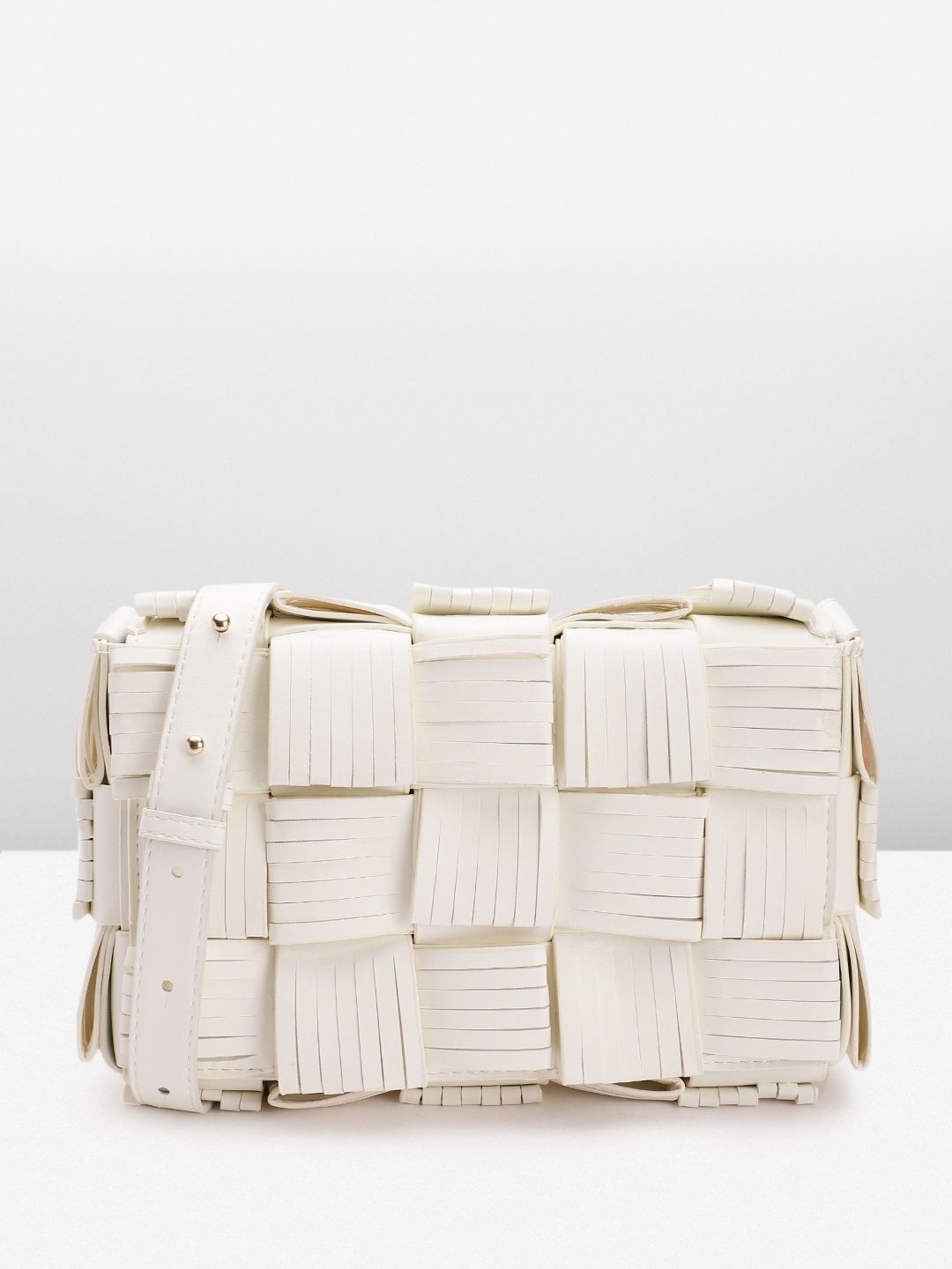 

MISSPAP Woven Design & Textured Structured Sling Bag, White