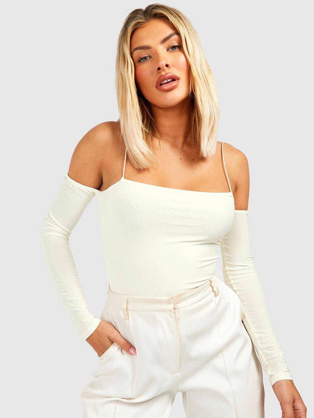 

Boohoo Cold-Shoulder Top, White