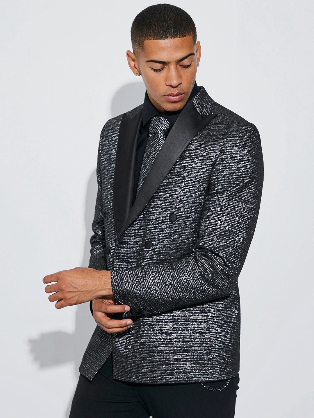 

boohooMAN Double-Breasted Party Blazer, Black