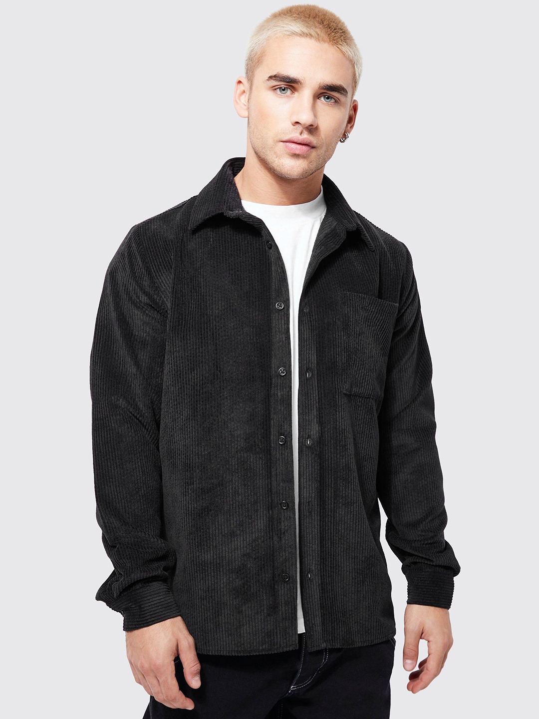 

boohooMAN Corduroy Casual Shirt, Black