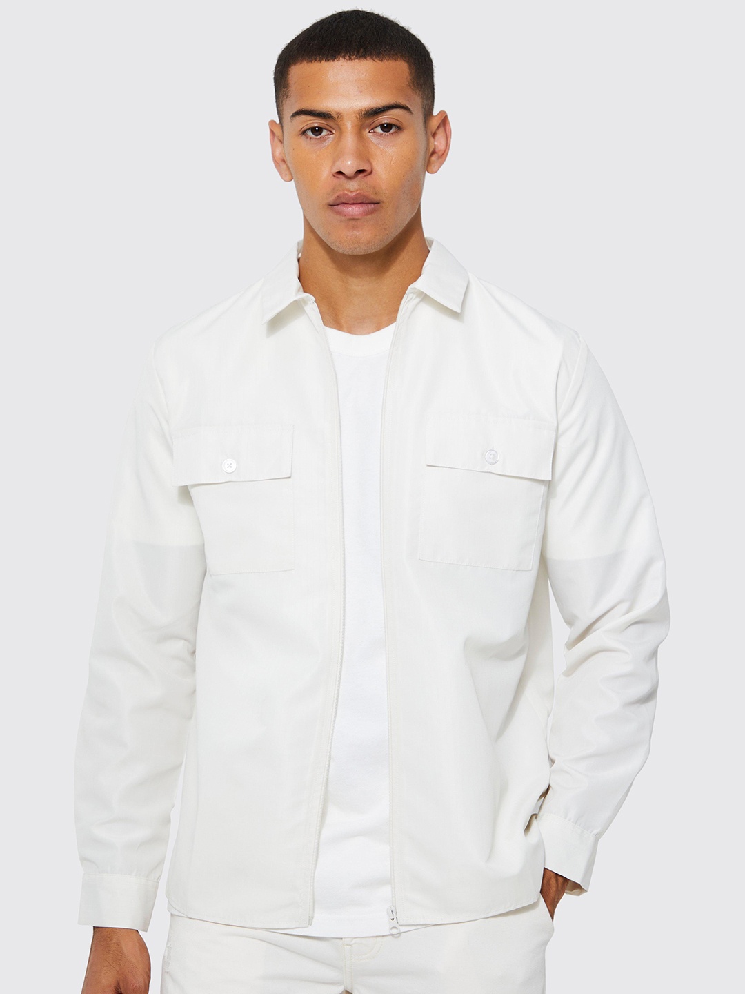 

boohooMAN Flap Pockets Casual Shirt, Off white