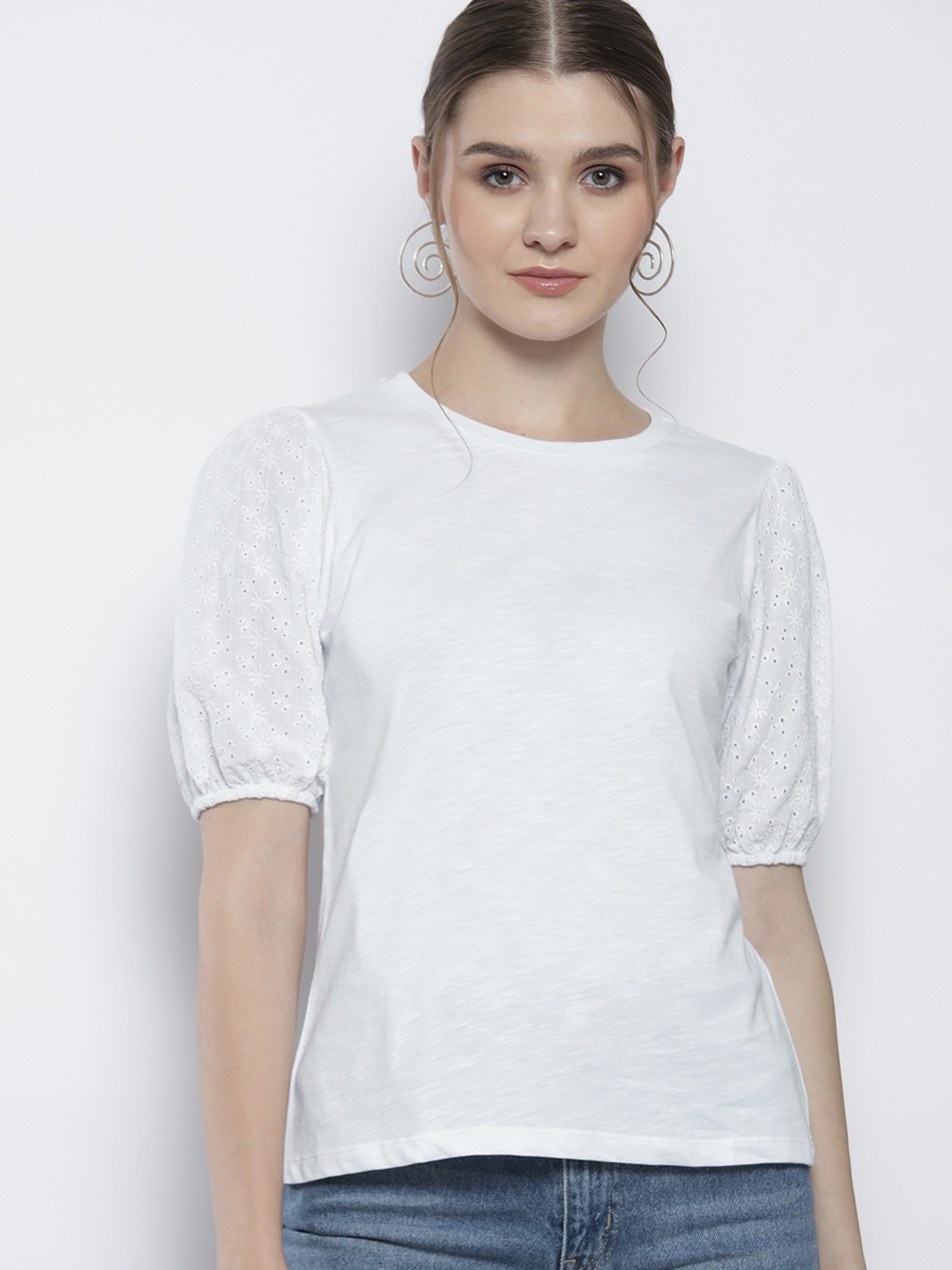 

DOROTHY PERKINS Petite White Puff Sleeve Cotton Top