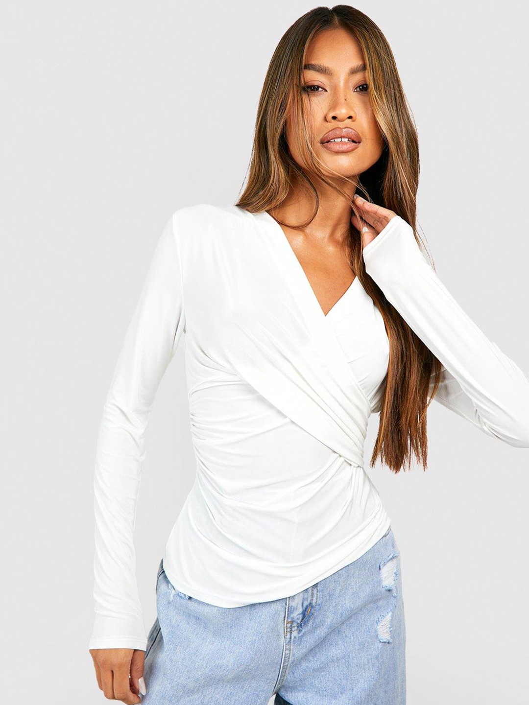 

Boohoo Wrap-Style Fitted Top, White