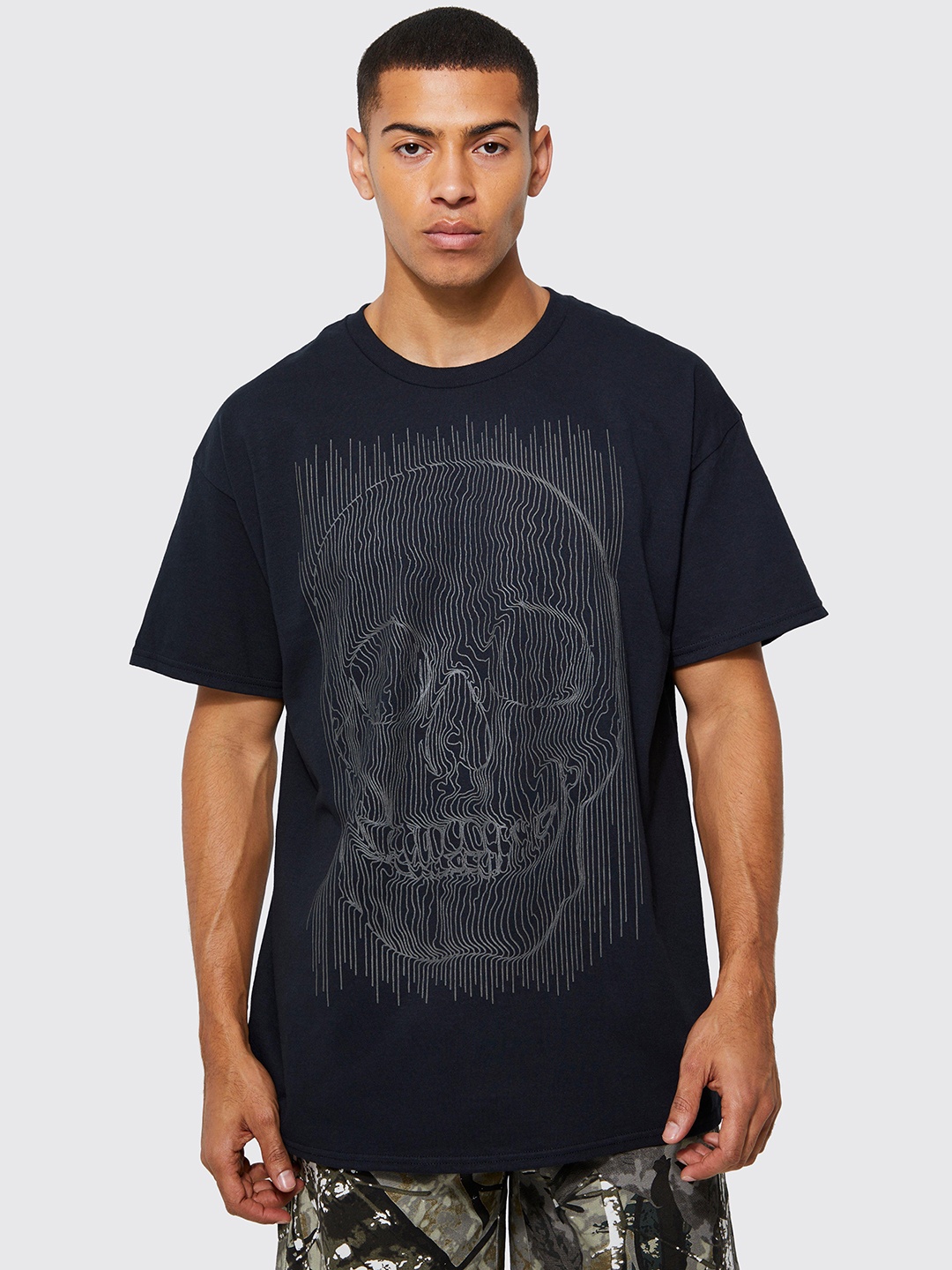 

boohooMAN Pure Cotton Oversized Drop-Shoulder T-shirt, Navy blue