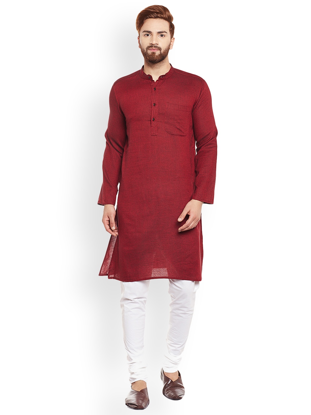

even Men Maroon Dobby A-Line Kurta