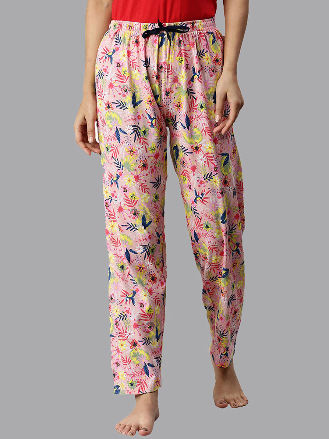 

Kryptic Women Printed Pure Cotton Relaxed Fit Lounge Pants, Pink