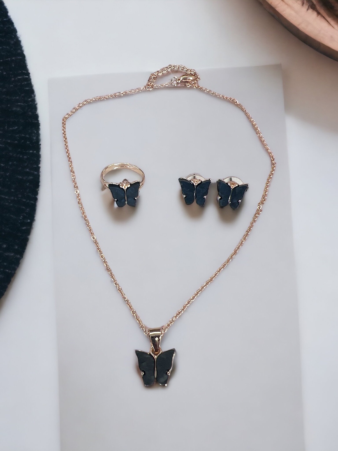 

MYKI Rose Gold -Plated CZ-Studded Necklace & Earrings Finger Ring Set