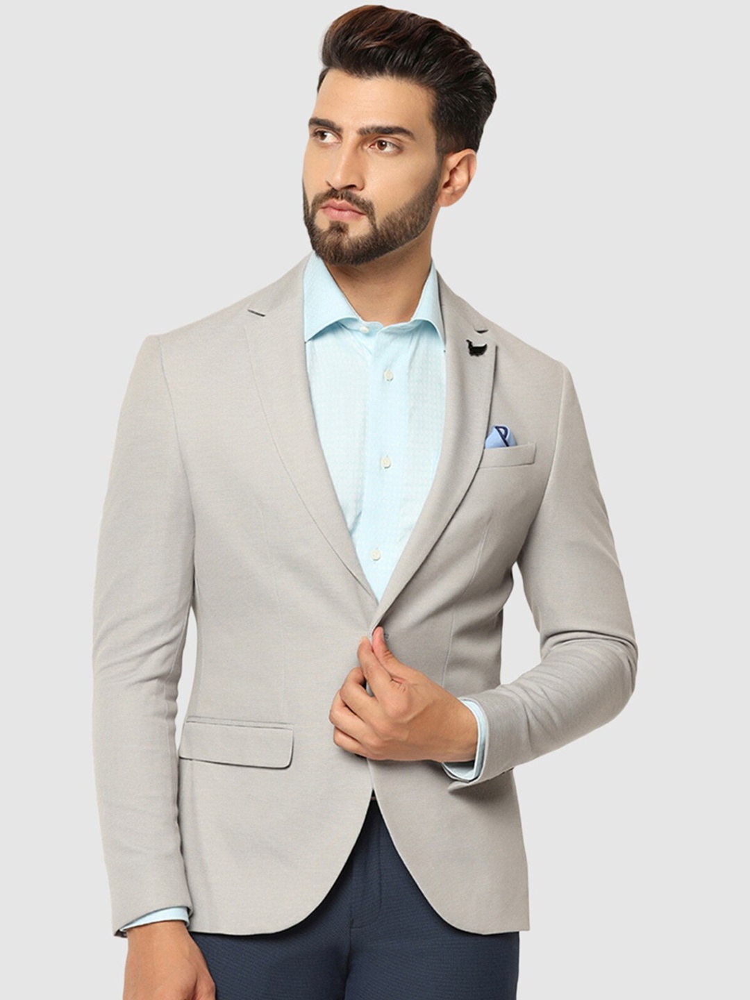 

Blackberrys Notched Lapel Collar Single-Breasted Casual Blazer, Grey