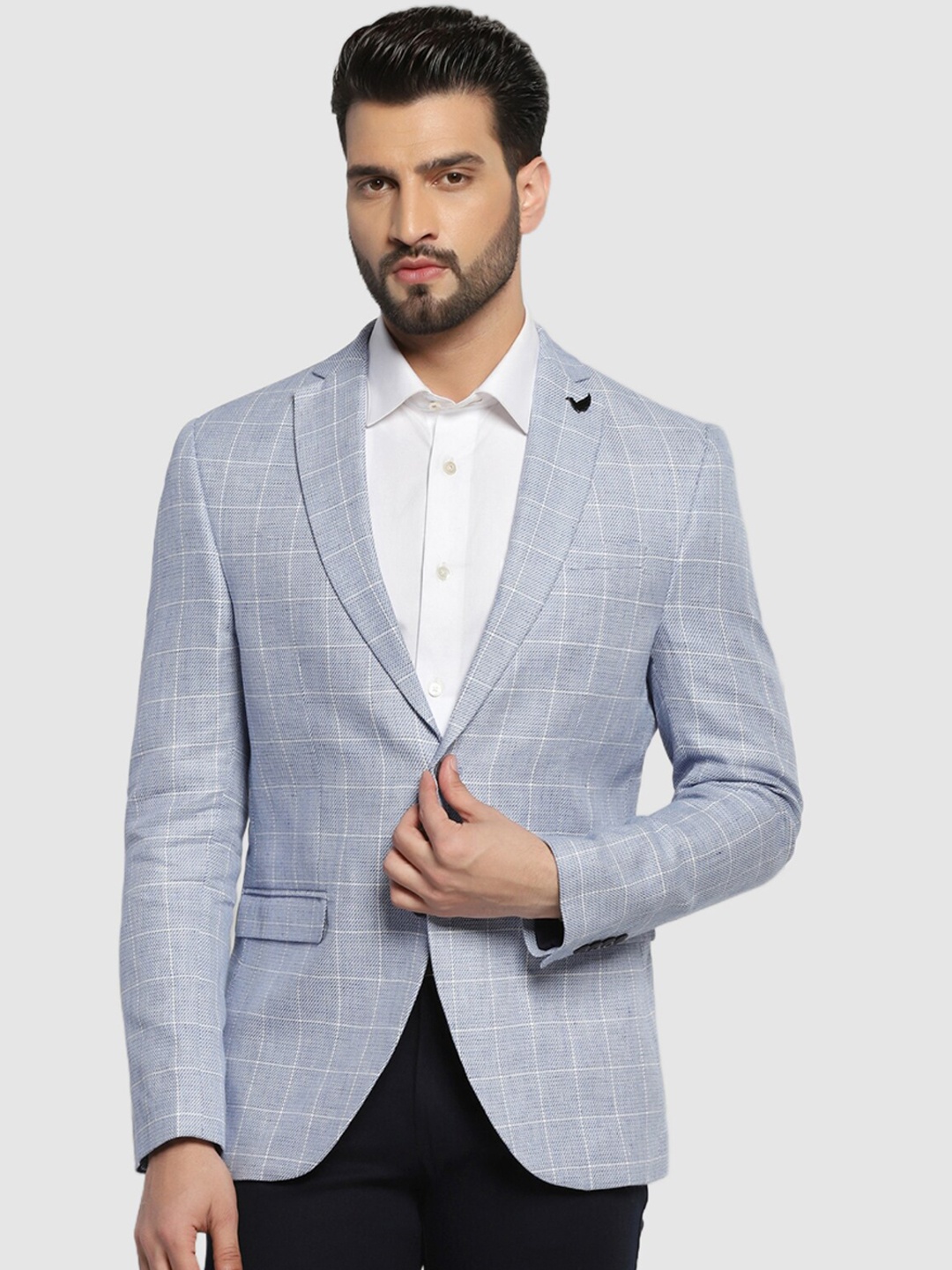 

Blackberrys Checked Single-Breasted Slim Fit Blazers, Blue