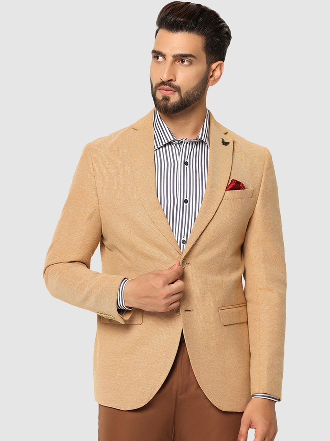 

Blackberrys Single-Breasted Pure Cotton Slim Fit Blazers, Beige