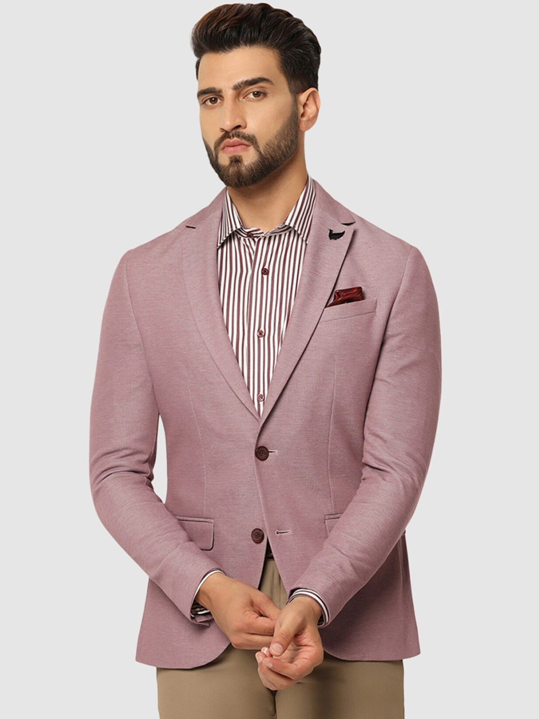 

Blackberrys Notched Lapel Collar Single-Breasted Casual Blazer, Pink