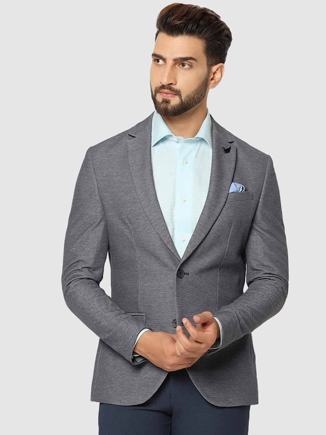 

Blackberrys Single-Breasted Slim Fit Blazers, Grey