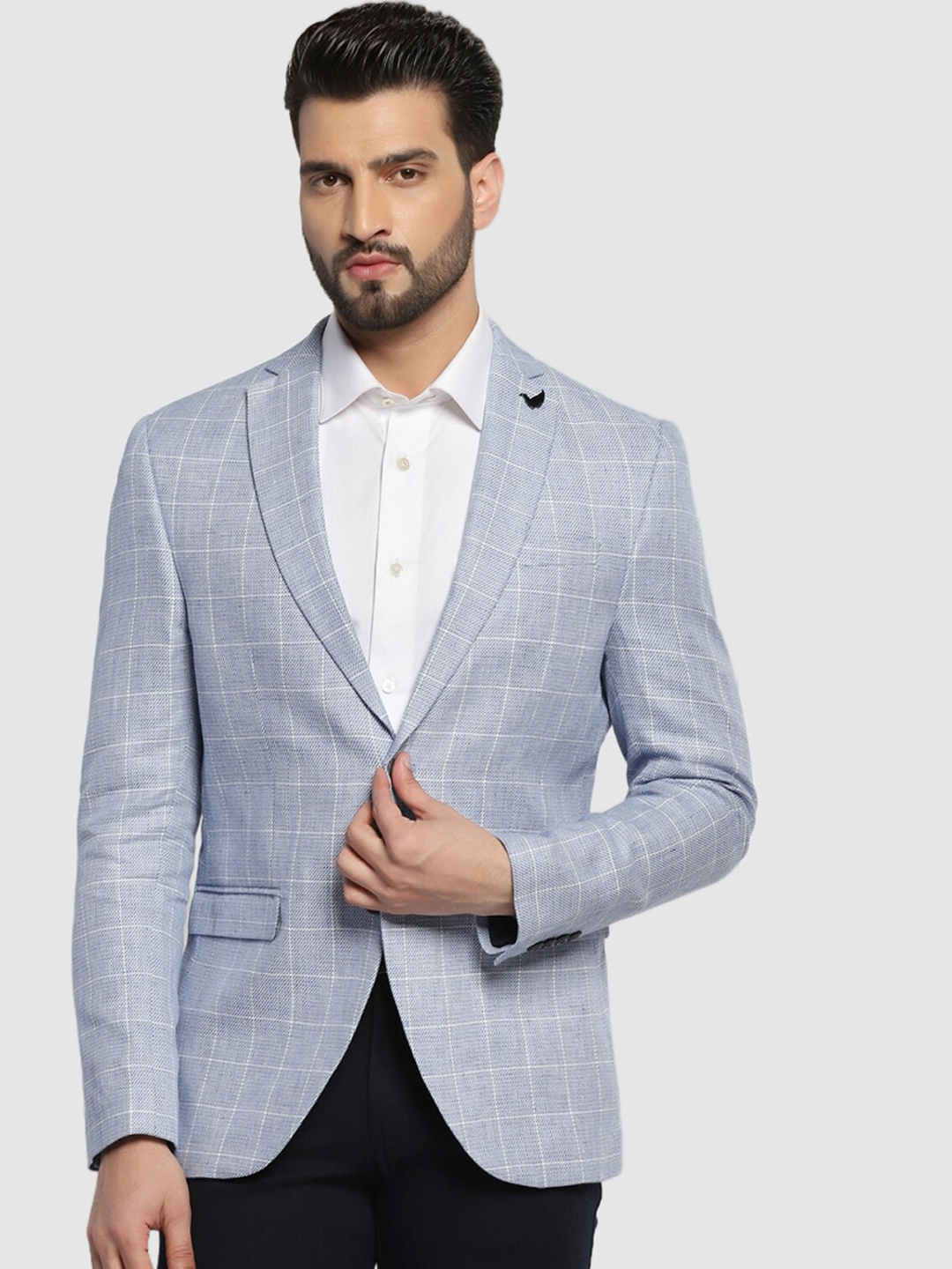 

Blackberrys Checked Single-Breasted Slim Fit Blazers, Blue