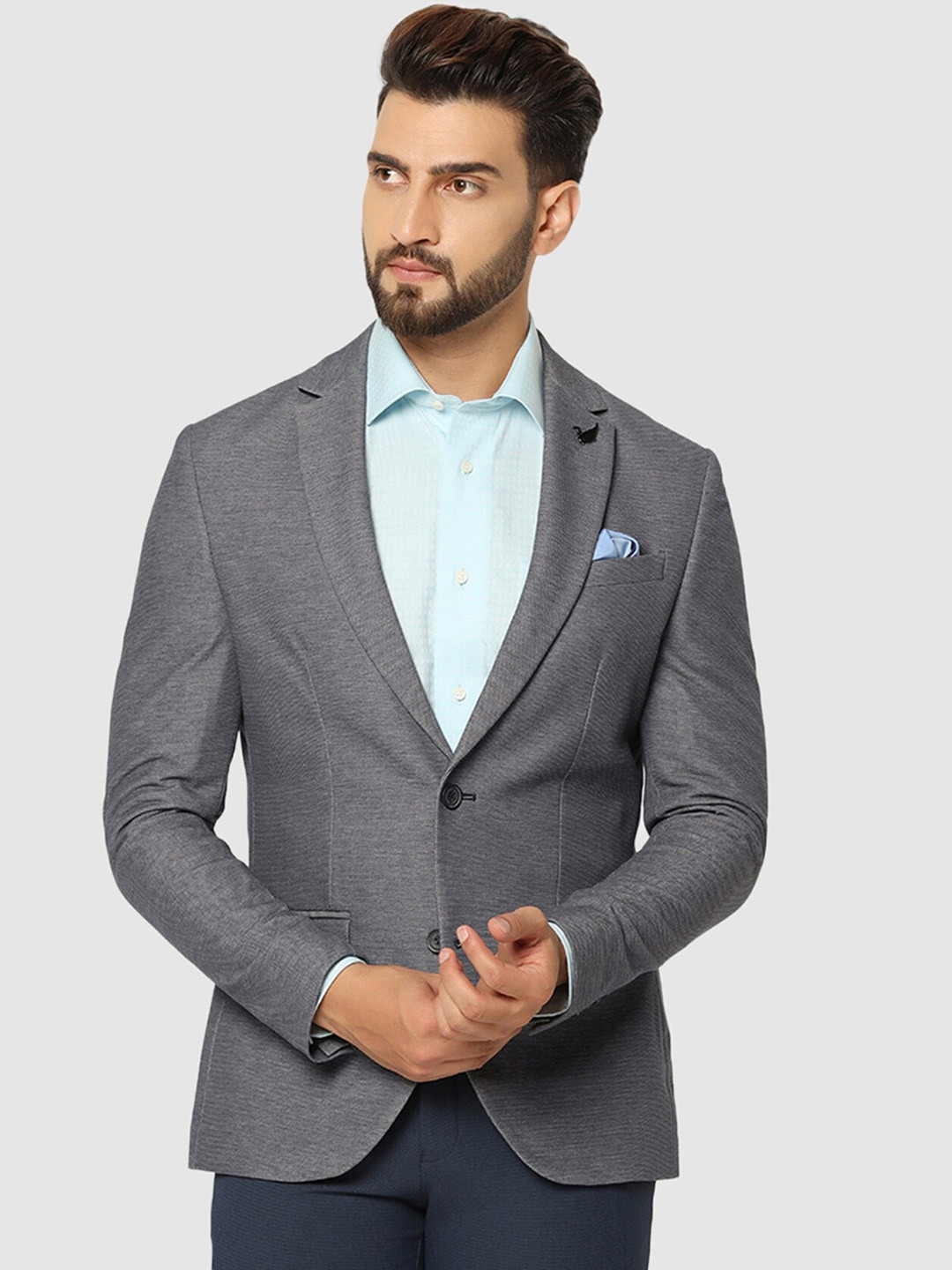 

Blackberrys Notched Lapel Collar Single-Breasted Casual Blazer, Grey