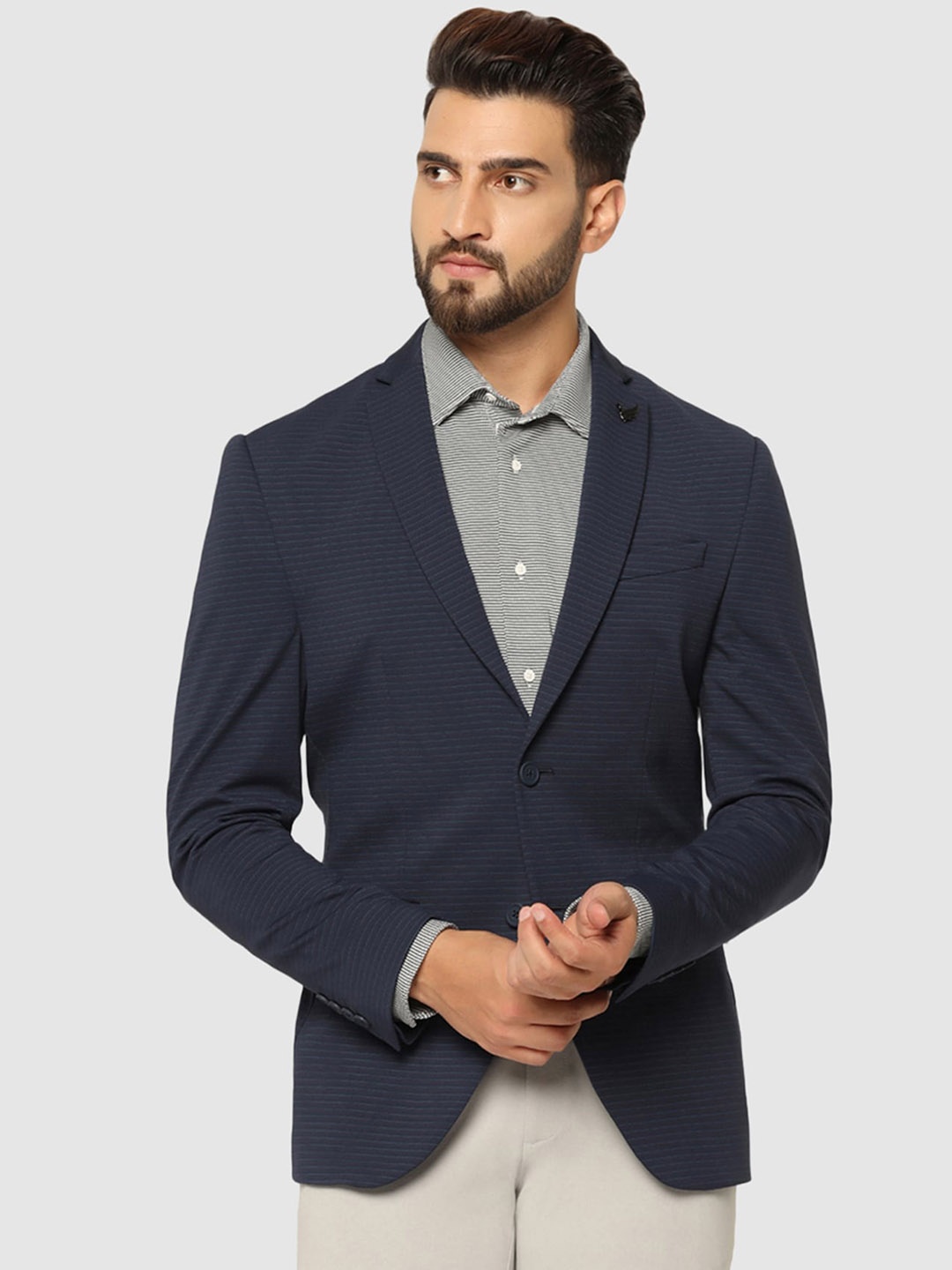 

Blackberrys Men Formal Blue Striped TechPro Blazer