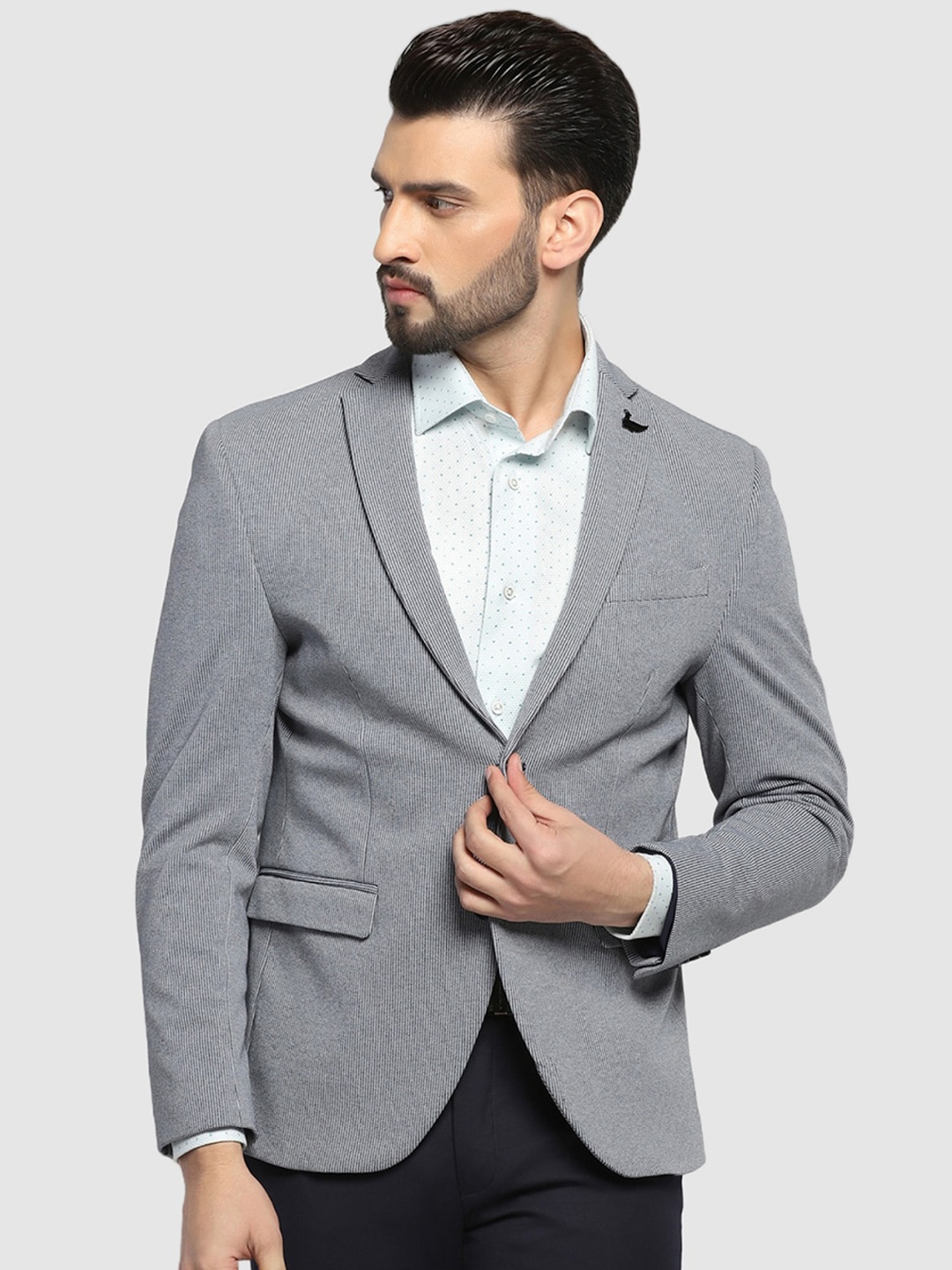 

Blackberrys Self Design Notched Lapel Collar Single-Breasted Casual Blazer, Grey