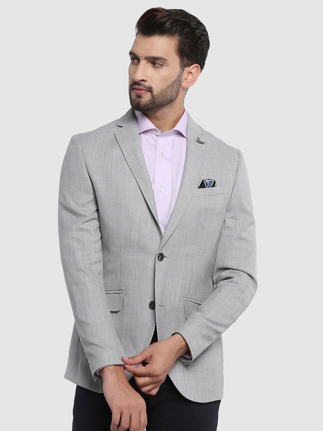 

Blackberrys Notched Lapel Collar Single-Breasted Casual Blazer, Grey