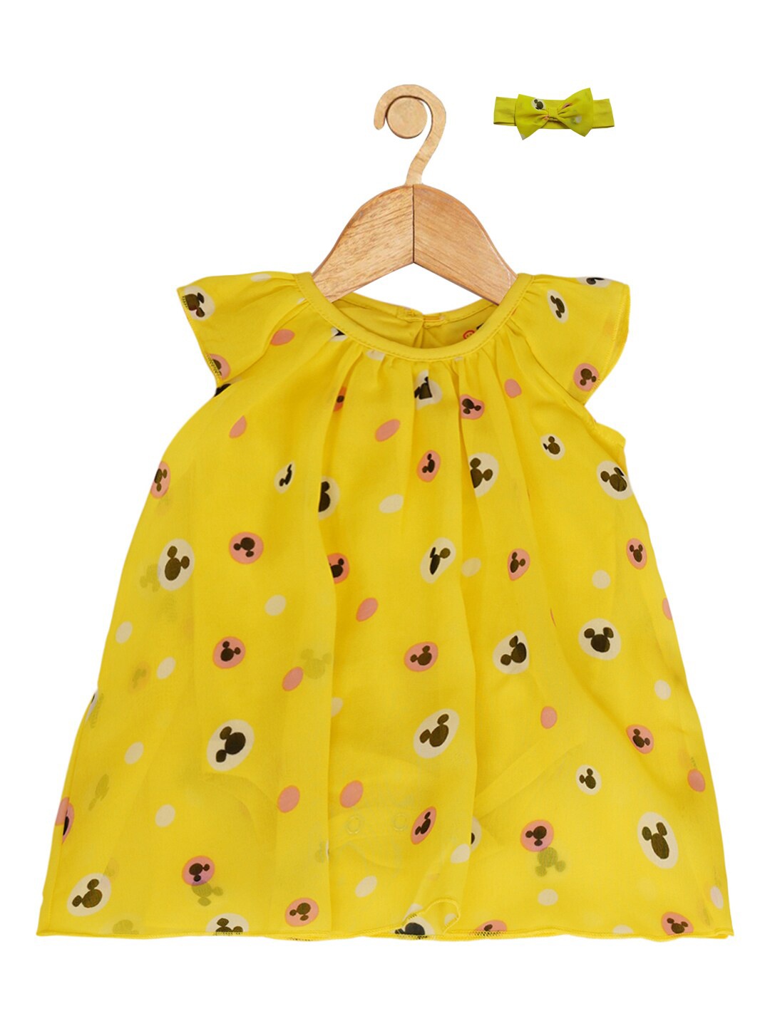 

Creative Kids Girls Conversational Printed Cap Sleeve Georgette A-Line Dress, Yellow