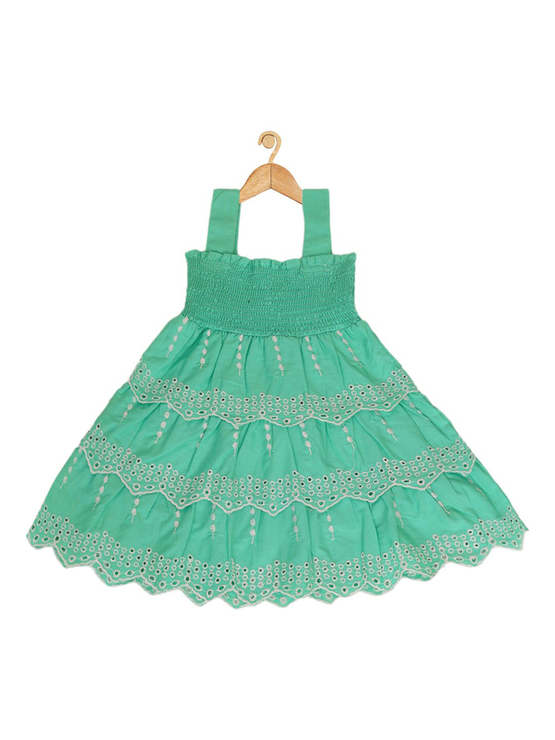 

Creative Kids Infant Girls Schiffli Smocked Cotton A-Line Dress, Green