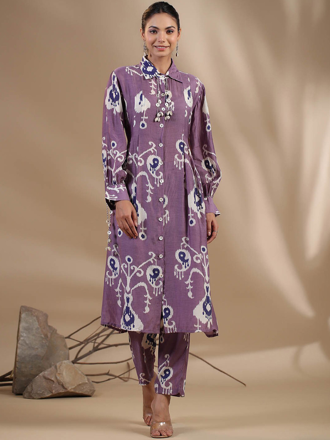 

Meena Bazaar Ethnic Motifs Printed Regular Kurta with Trousers, Purple