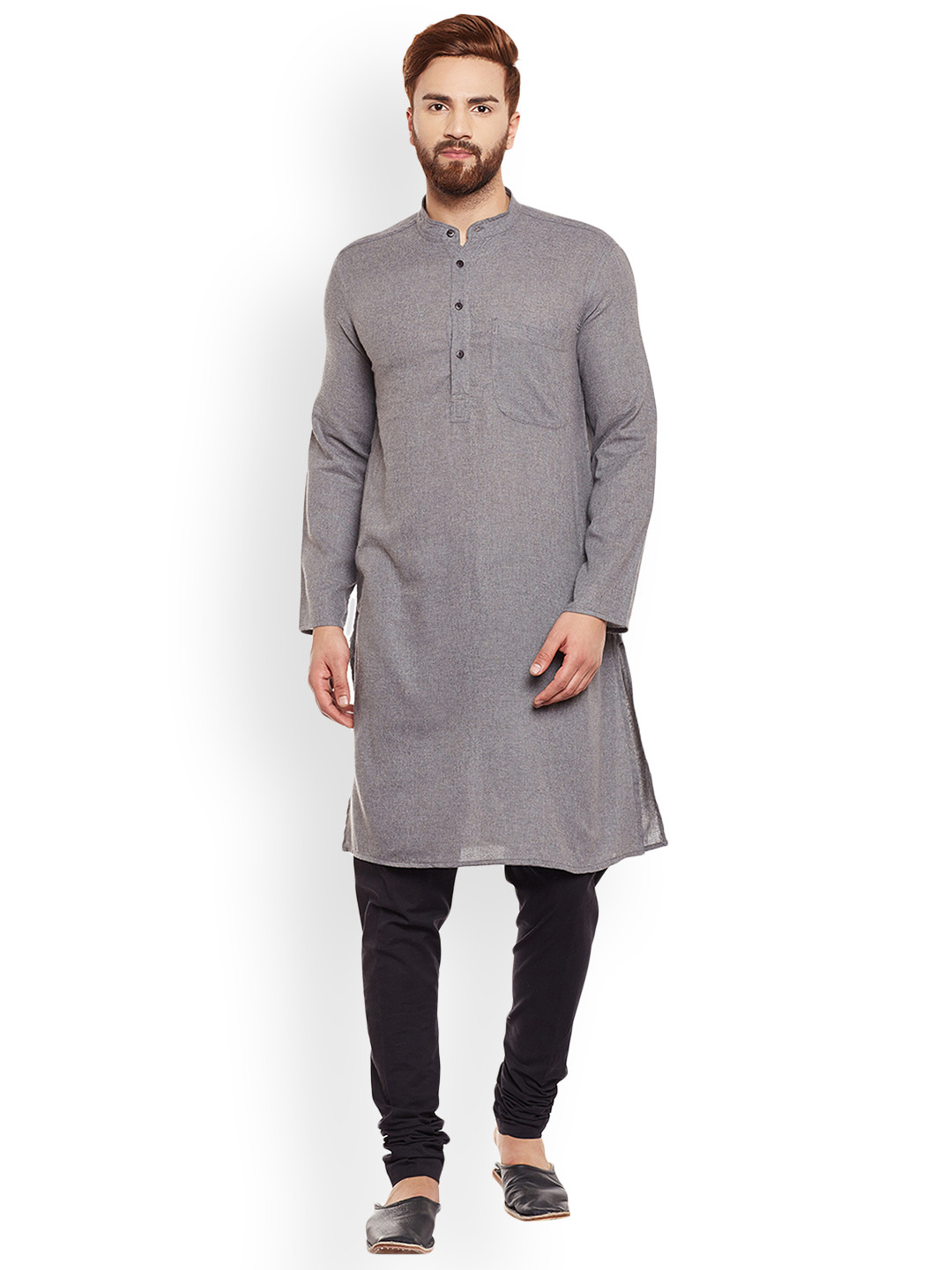 

even Men Grey Solid Straight Kurta