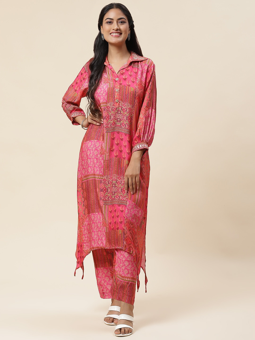 

Meena Bazaar Ethnic Motifs Printed Regular Kurta with Trousers, Coral