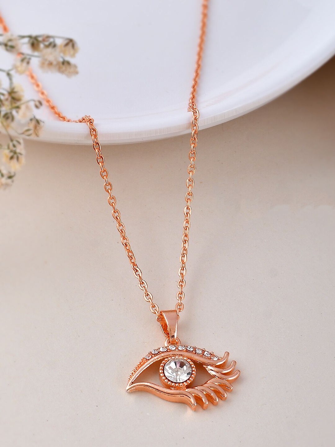 

Silvermerc Designs Rose Gold-Plated CZ-Studded Pendant With Chain