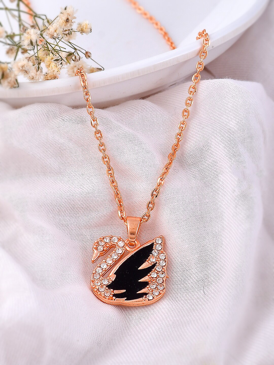

Silvermerc Designs Rose Gold-Plated CZ-Studded Pendant With Chain