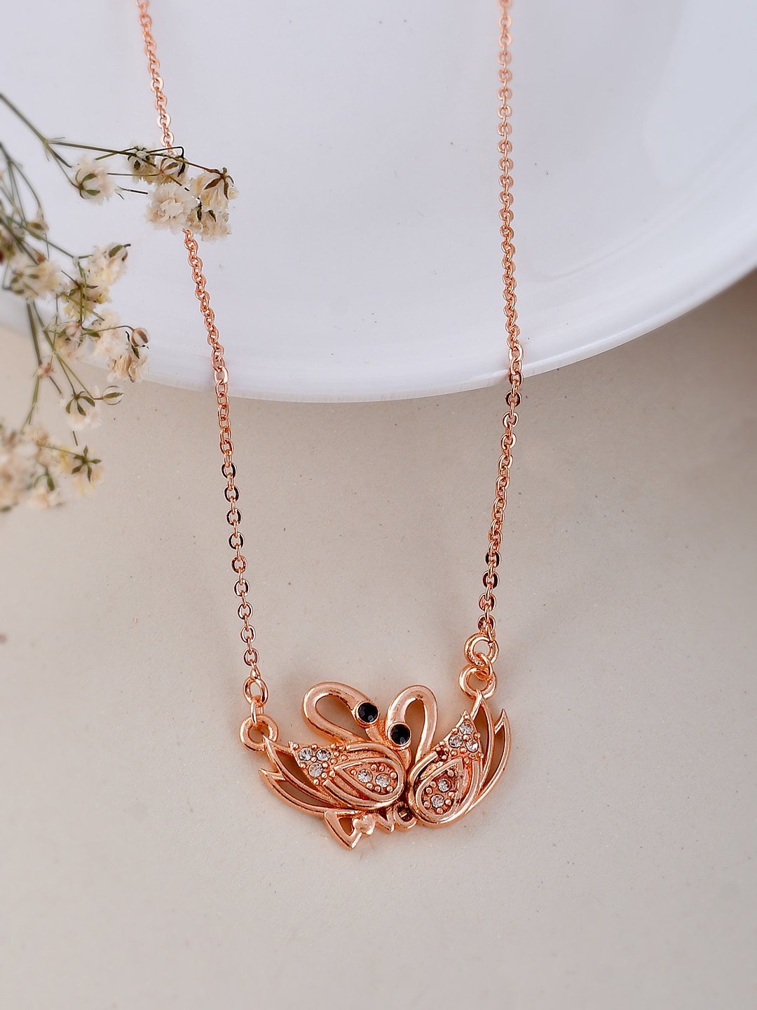 

Silvermerc Designs Rose Gold-Plated CZ-Studded Pendant With Chain