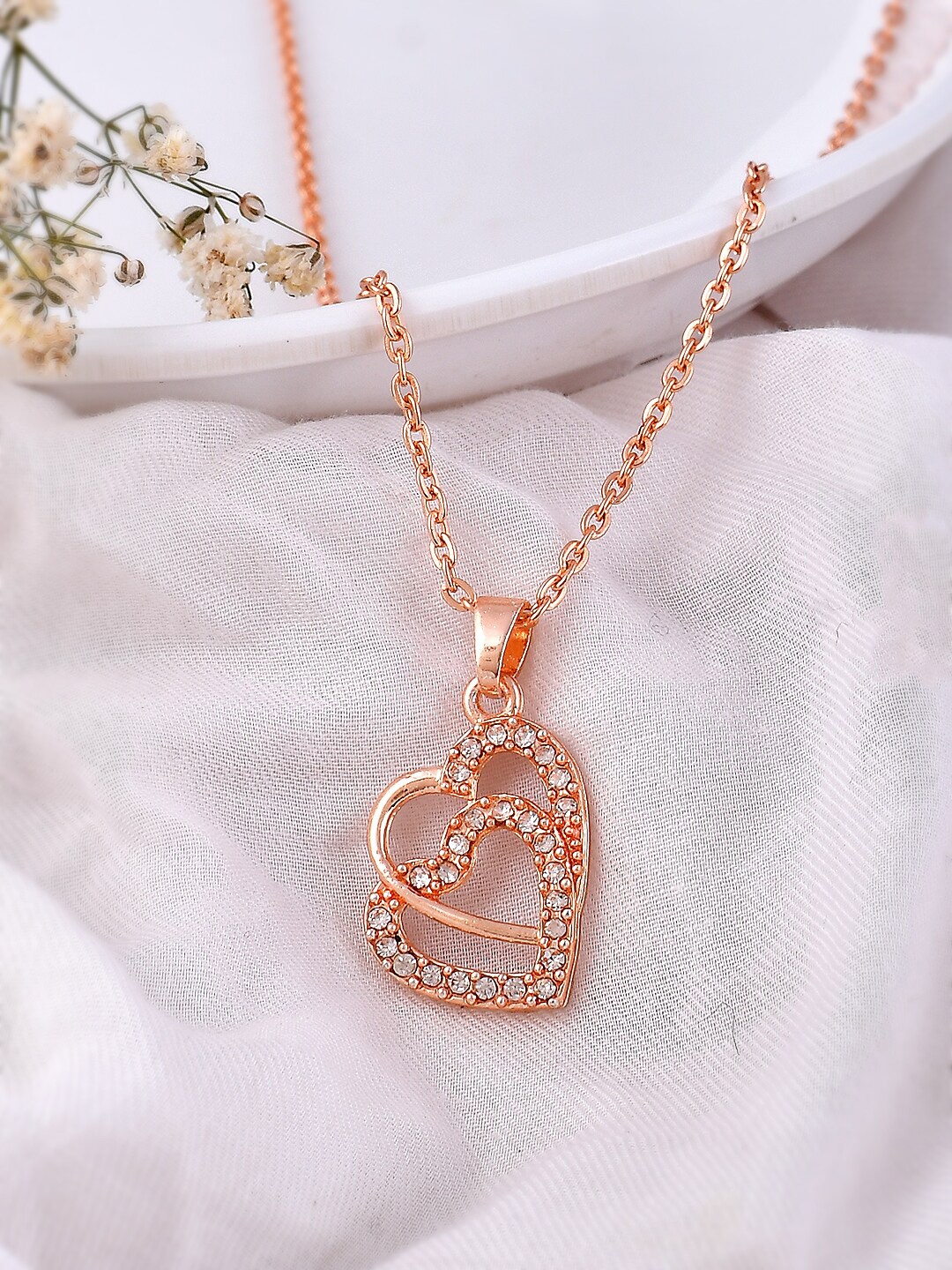 

Silvermerc Designs Rose Gold-Plated CZ-Studded Pendant With Chain