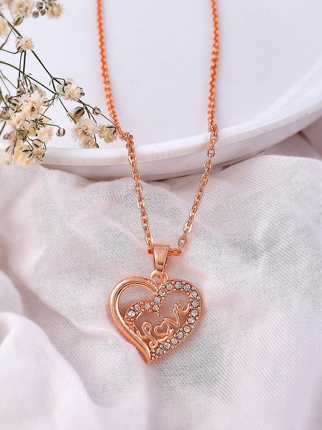 

Silvermerc Designs Rose Gold-Plated CZ-Studded Pendant With Chain