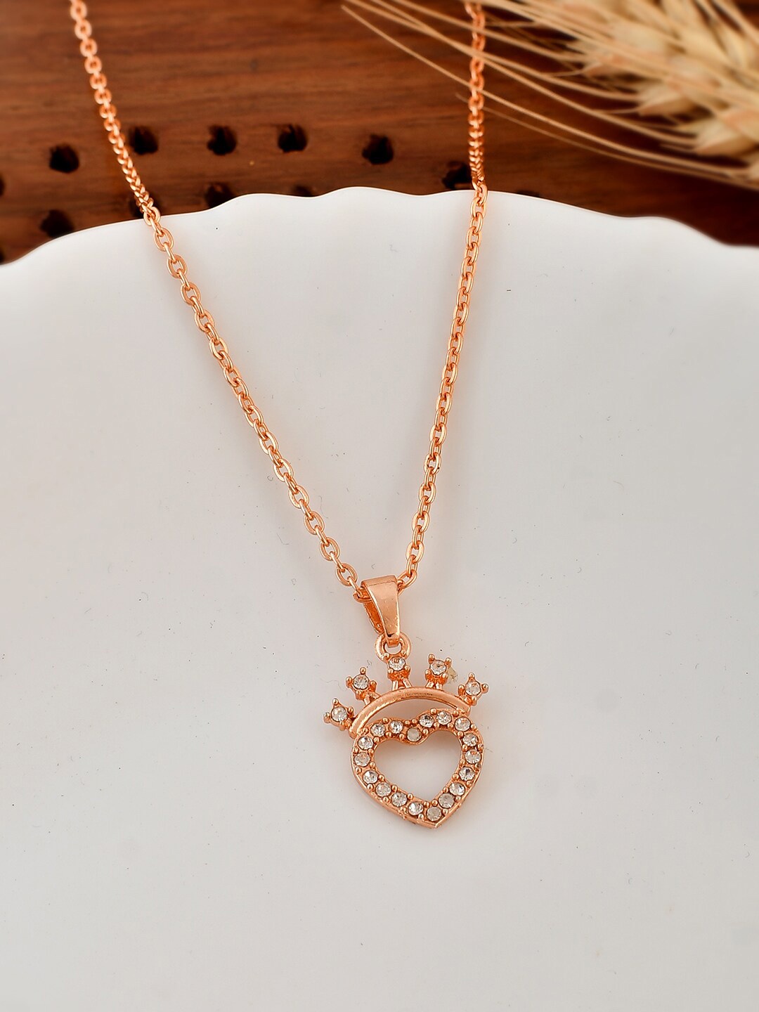 

Silvermerc Designs Rose Gold-Plated CZ-Studded Pendant With Chain