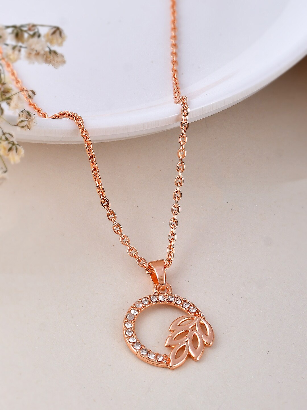 

Silvermerc Designs Rose Gold-Plated CZ-Studded Pendant With Chain